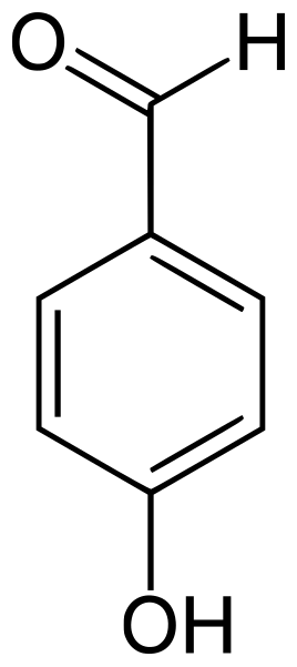 Chemische structuur van 4-hydroxybenzaldehyde.