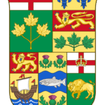 Wapen van Canada uit 1870 met schild en symbolen.