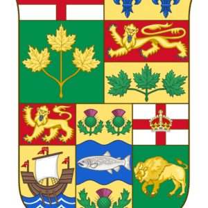 Wapen van Canada uit 1870 met schild en symbolen.