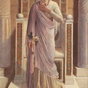 Mystieke roos schilderij met gedetailleerde bloemblaadjes in warme kleuren.