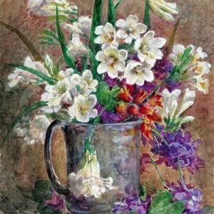 Parma Violet and Freesia flowers in a vintage jug.