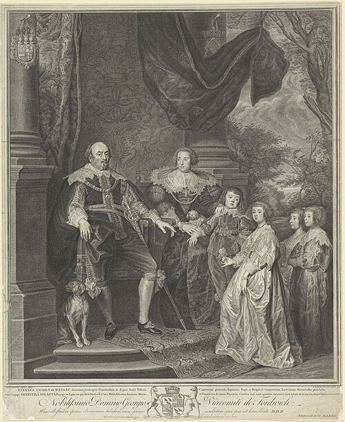 Familieportret van Johan VIII graaf van Nassau-Siegen, Ernestine Yolande de Ligne en hun kinderen.