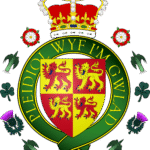 Royal Badge of Wales with red dragon, crown, and green leaves on white background.