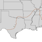 Distribution map of Croton alabamensis in Alabama with green and yellow markings.