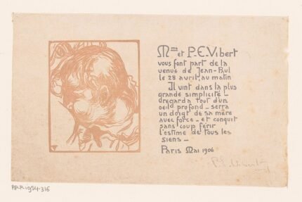 Historische zwart-wit aankondiging van Jean-Paul Vibert met elegante typografie.