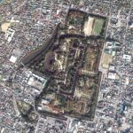 Aerial view of Hirosaki Castle in Japan.