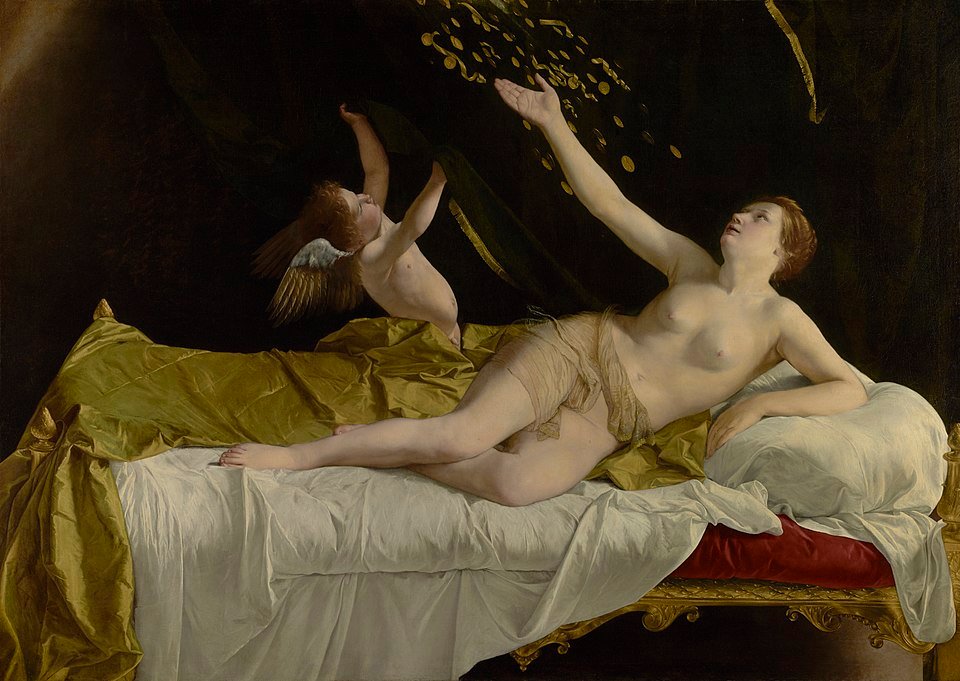 Schilderij van Danaë en de regen van goud door Orazio Gentileschi.