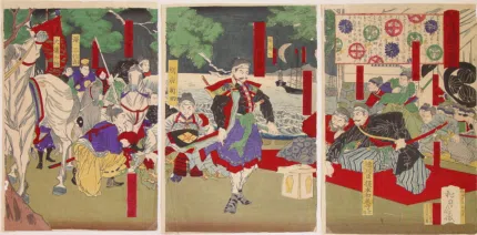 Surrender van Goryokaku door de Ezo-rebellen door Hayakawa Shozan in 1877.