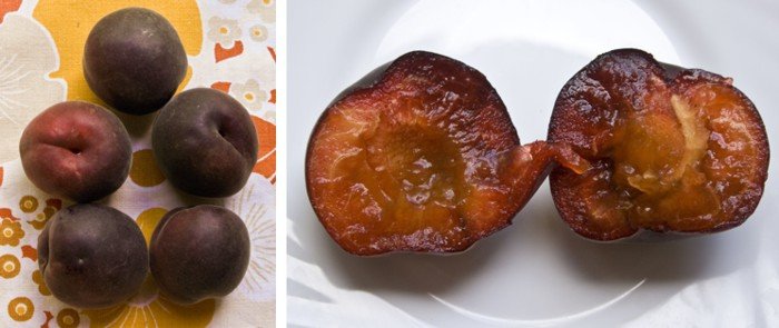 Rijke zwarte pruimen met fluweelachtige huidtextuur en donkere kleur.