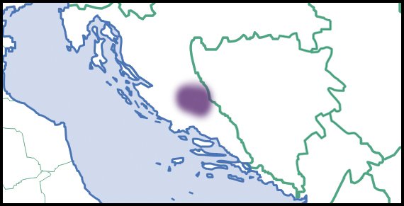 Pachystoma schelp met Europese kaart in roze, geel en zwart.