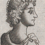 Portrait of Constantia, wife of Gratian, in elegant attire with lush details.