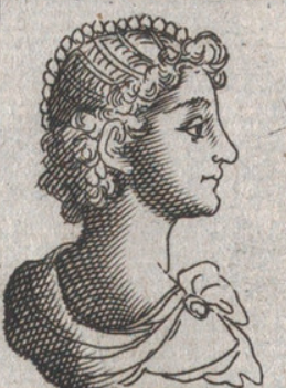 Portrait of Constantia, wife of Gratian, in elegant attire with lush details.