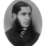 Portrait of John Gould Veitch (1839-1870) in classic attire surrounded by lush plants.