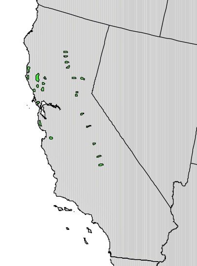 Kaart van het verspreidingsgebied van Californische torreya.