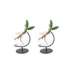 Clusia planten in Victoria glas, 2 stuks, Ø5cm, ↕10cm, met groene bladeren en metalen standaard.