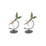 Clusia planten in Victoria glas, 2 stuks, Ø5cm, ↕10cm, met groene bladeren en metalen standaard.
